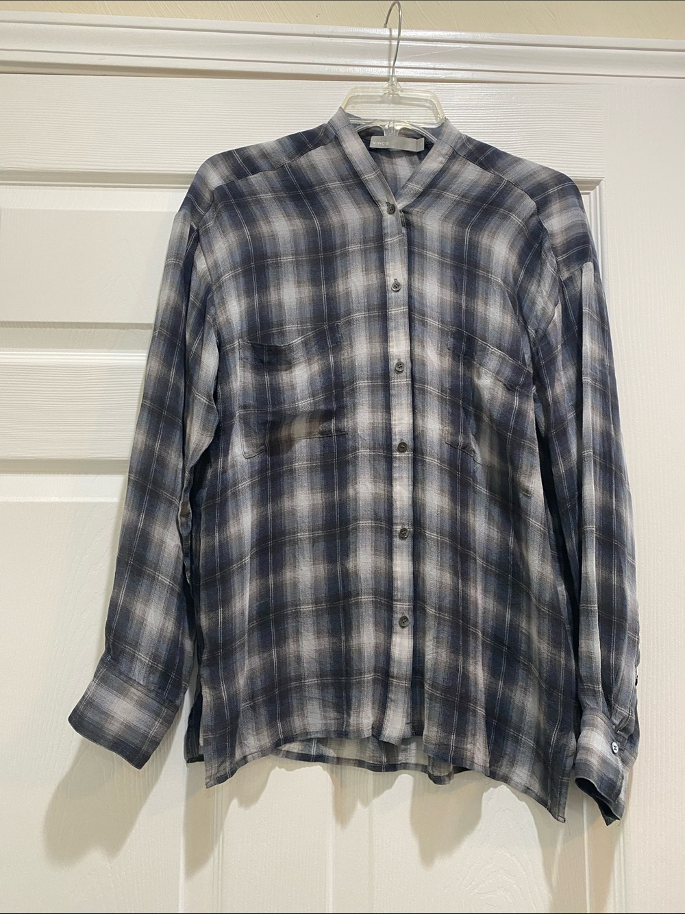 Vince Blue & White Plaid Women's Button-Up Blouse
